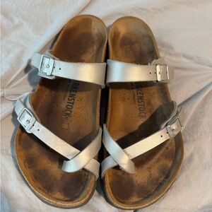 Birkenstock Silver Strappy Sandals